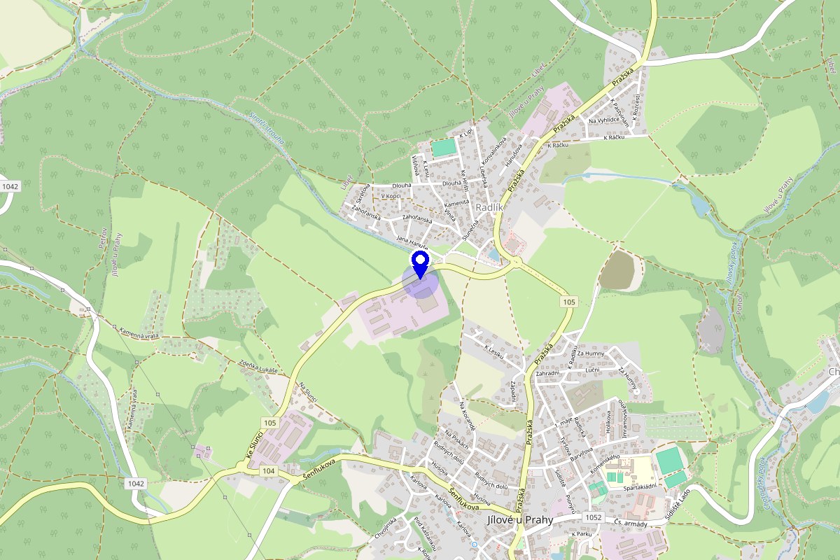 Mapa s vyznačeným sídlem Radlík 156, Jílové u Prahy
